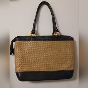 Woven faux leather laptop tote